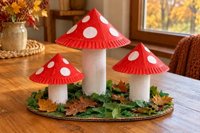 Fliegenpilze aus Papptellern basteln: eine kleine Herbstlandschaft